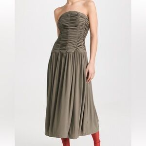 Tibi Drapey Jersey Ruched Strapless Dress